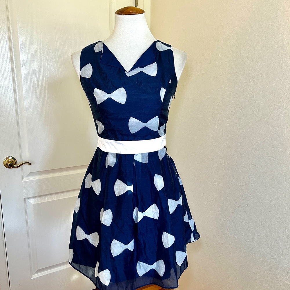 Navy Blue and White Bow Dress